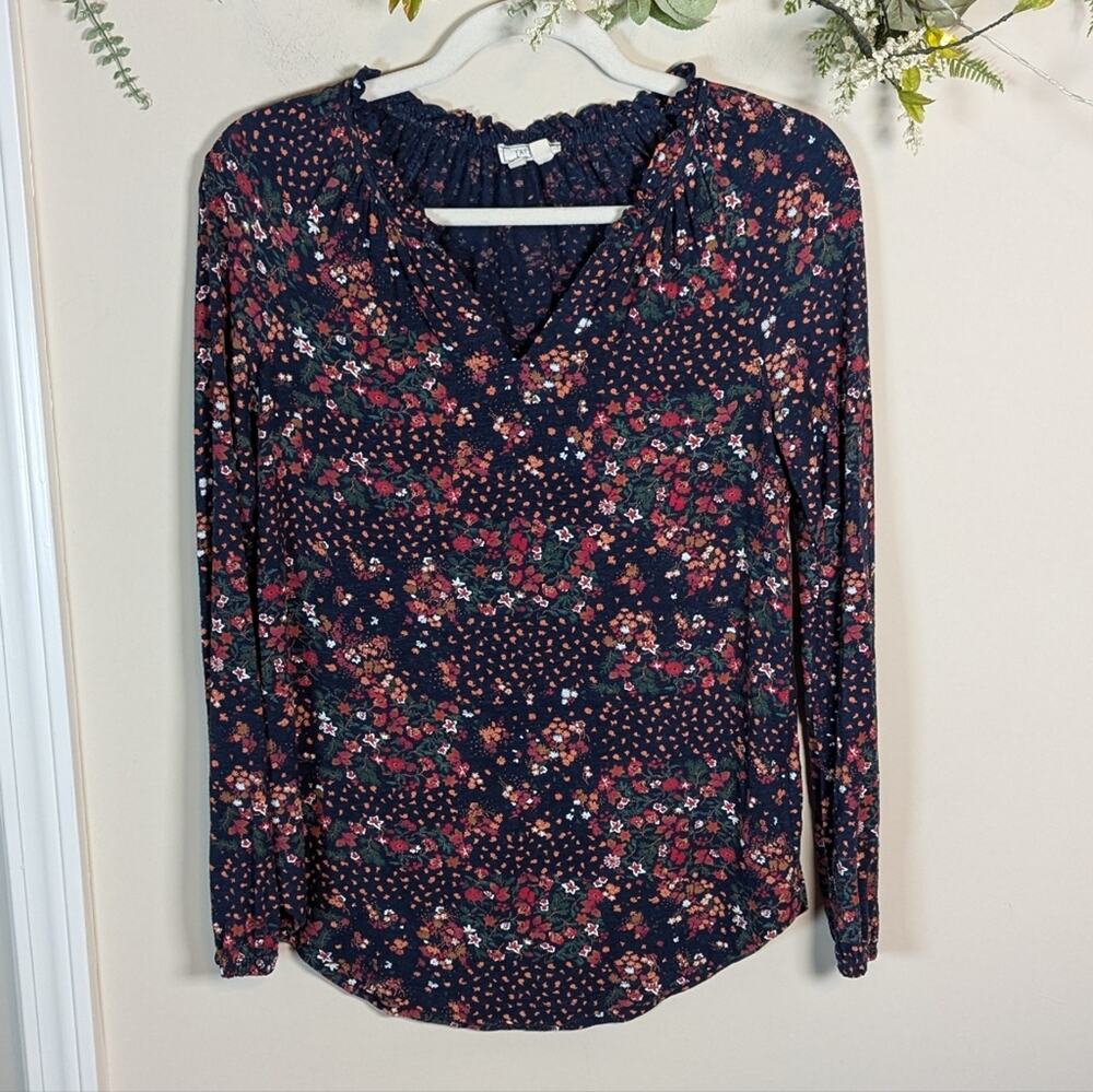 Fat Face Floral Long Sleeve V Neck Soft Top